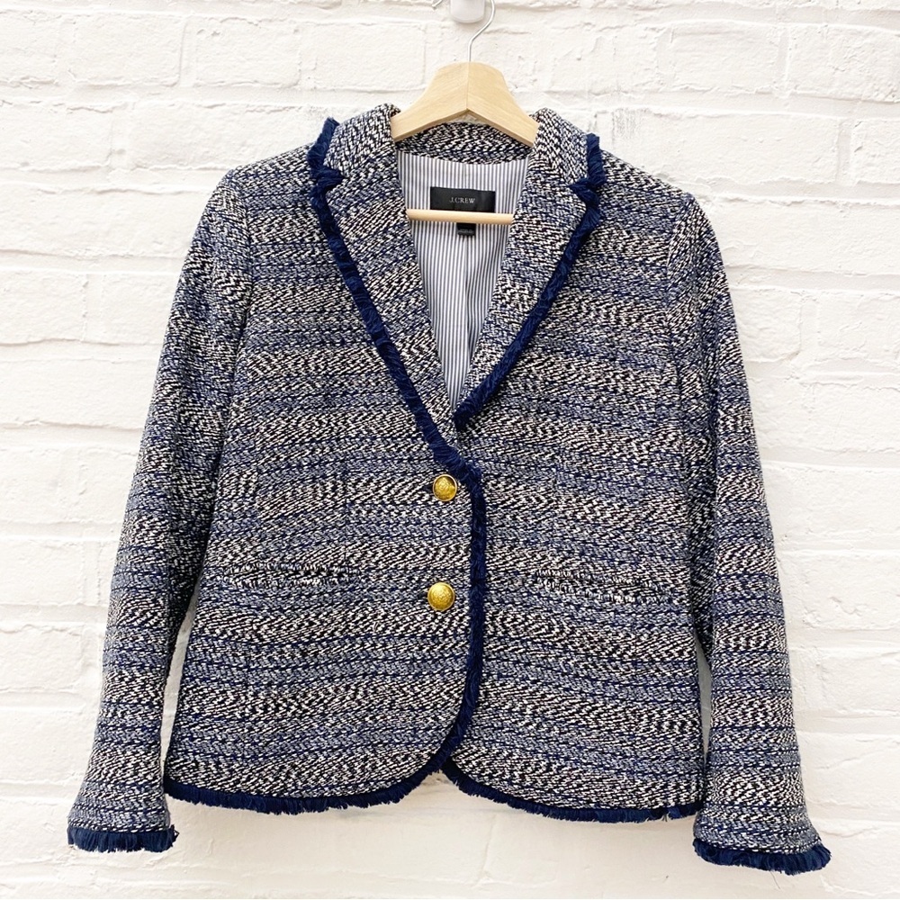 J. Crew || Tweed Lady Jacket Fringe Hem Blazer Jacket‎ Navy 4